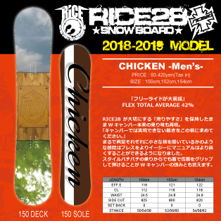 18-19 RICE28(ﾗｲｽﾄｩｴﾝﾃｨｰｴｲﾄ) / chicken [Men's]・スノーボード [150cm