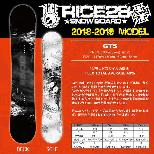 18-19 RICE28(ﾗｲｽﾄｩｴﾝﾃｨｰｴｲﾄ) / GTS・スノーボード [147cm,150cm,152cm 