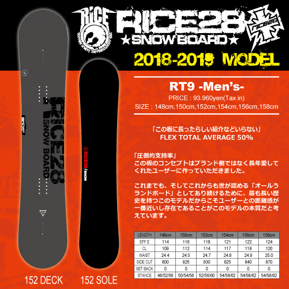 18-19 RICE28(ﾗｲｽﾄｩｴﾝﾃｨｰｴｲﾄ) / RT9 [Men's]・スノーボード [148cm